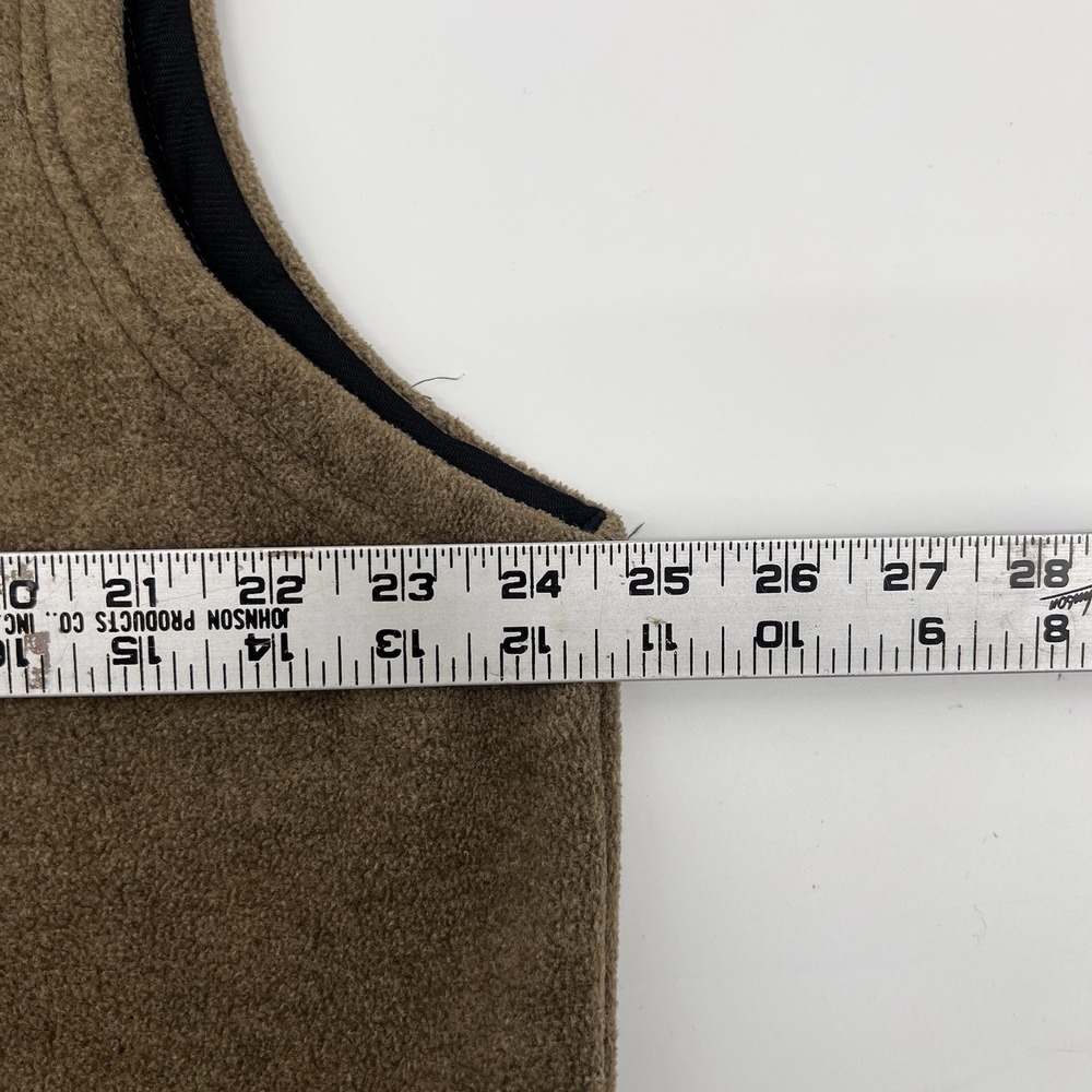 Orvis Vest Mens Large Brown Green Fleece Faux Leather Trim Sherpa Collar Pocket - Picture 5 of 6